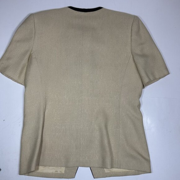 Vtg Kasper For ASL 2pc Skirt Suit Tan Black Short Sleeve Pleated Front Lined 14 - Picture 6 of 9